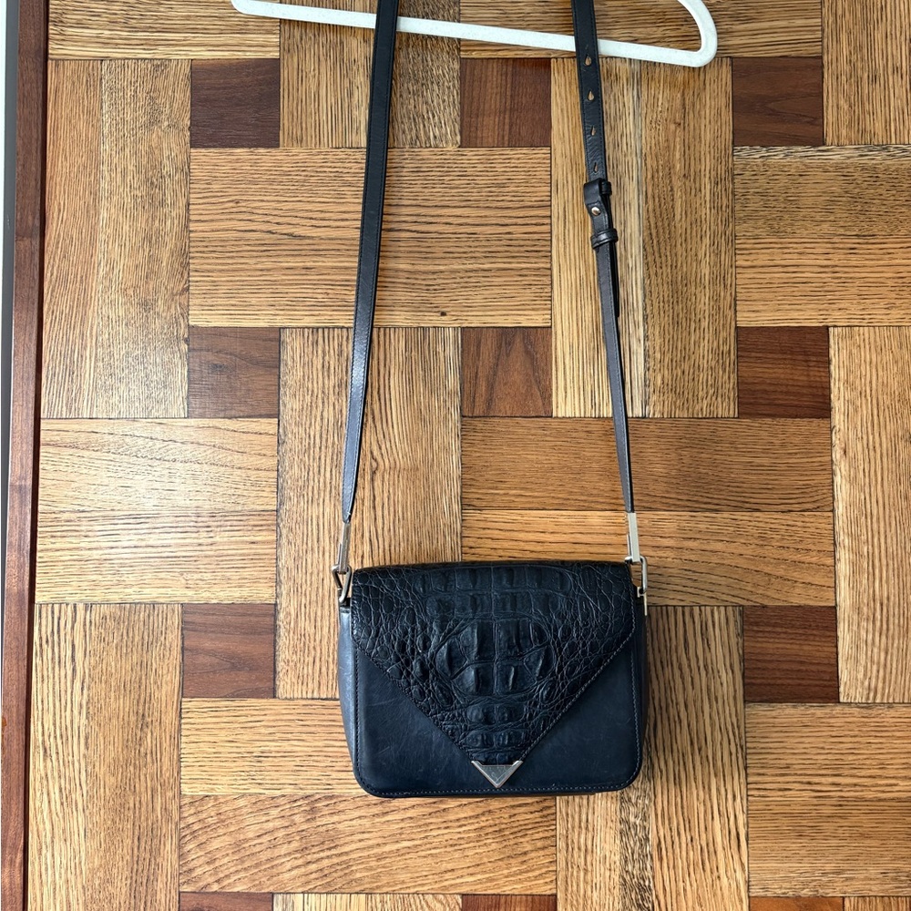 Alexander Wang | Prisma Black Leather Croc Embossed Crossbody Envelope Bag Purse
